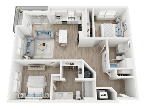 A top-down view of a well-organized apartment layout.